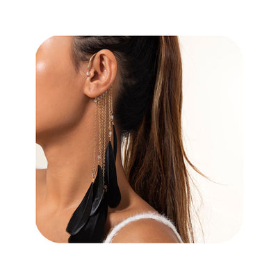 Boucle-d-Oreille-Plume-noire-et-or