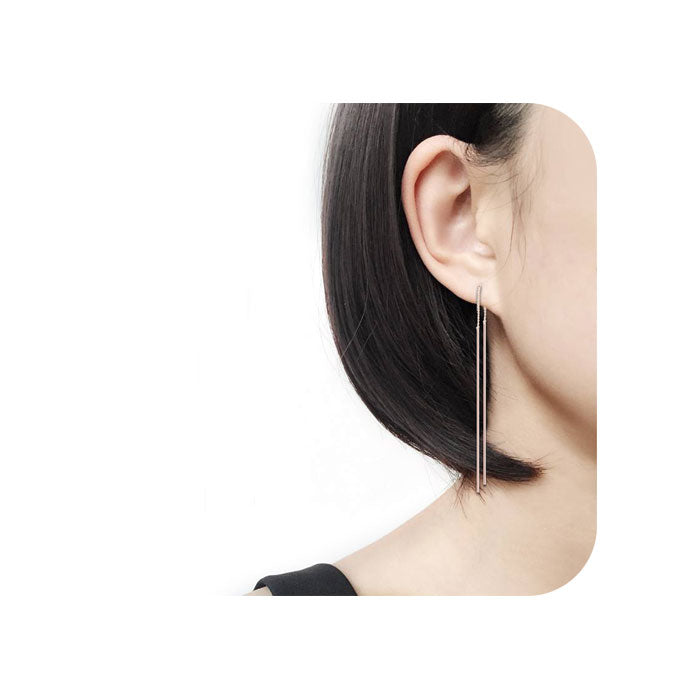 Boucles d'oreilles pendantes plaqué or chaîne traversante lobe