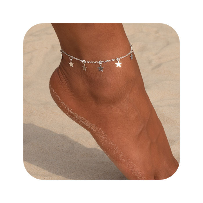 Chaîne de cheville en perles et breloques coquillages et étoile de mer Chaîne de cheville en perles et breloques coquillages et étoile de mer